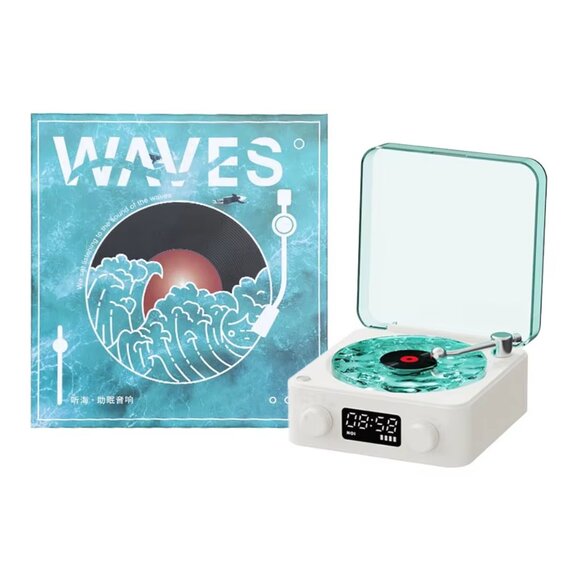Retro Vinyl Turntable Style Wireless Speaker with White Noise & Lamp Projection - Picture 1 of 4